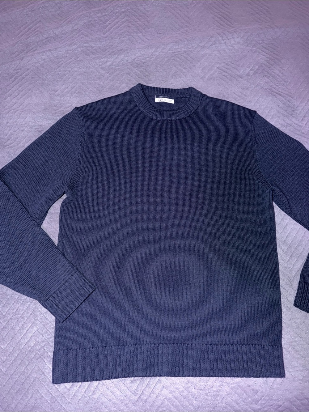 Men's Zara Crewneck Knit Sweater Medium Navy Blue